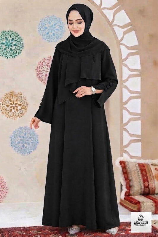 Ayzee Black Abaya with hijab in Korean georgette fabric