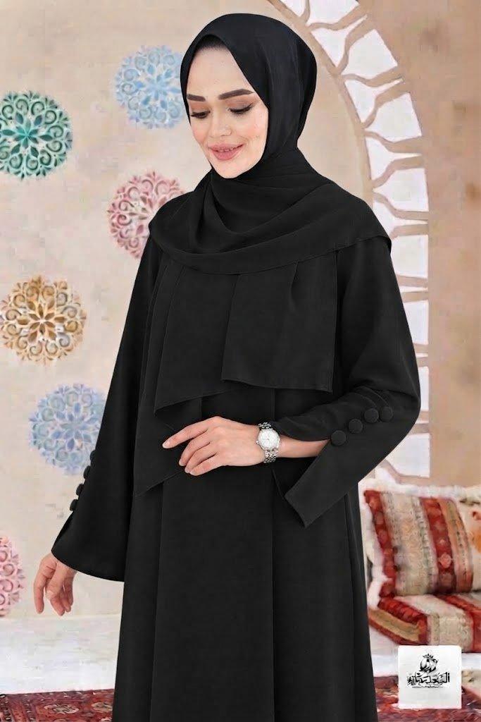 Ayzee Black Abaya with elegant draping and buttoned sleeves.